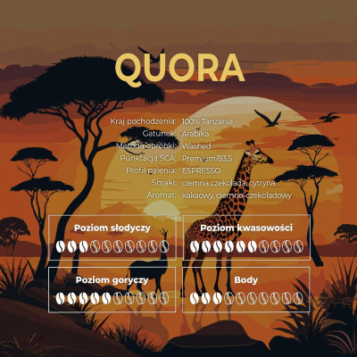 Kawa ziarnista Quora (Tanzania), 100% Arabika, Espresso 500g