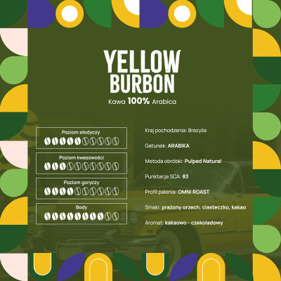 Kawa ziarnista Yellow Bourbon, Brazylia, 100% Arabika, Średnio palona 1kg